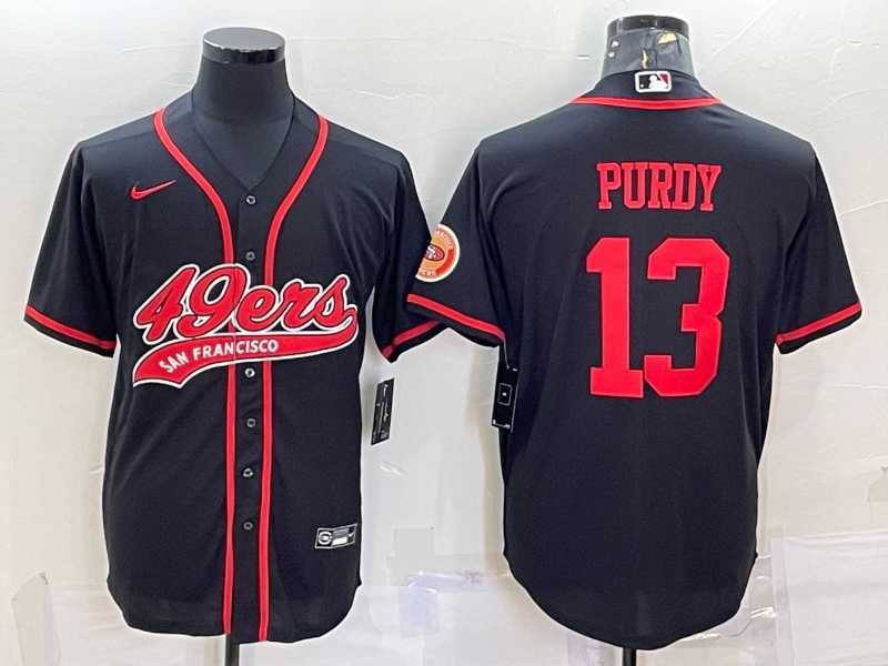 Men%27s San Francisco 49ers #13 Brock Purdy Black With Patch Cool Base Stitched Baseball Jersey